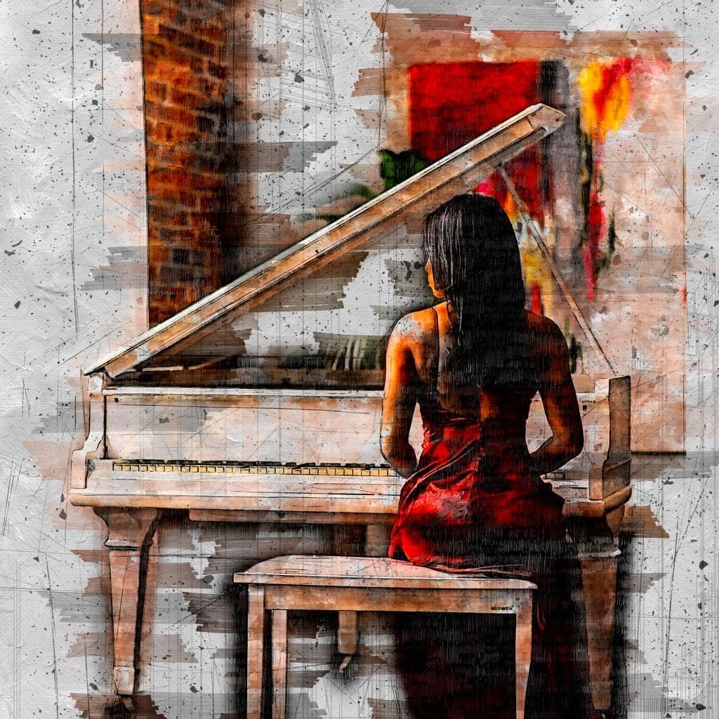 Tablou Canvas Premium LuxCanva® G1047, Pianista in Rosu