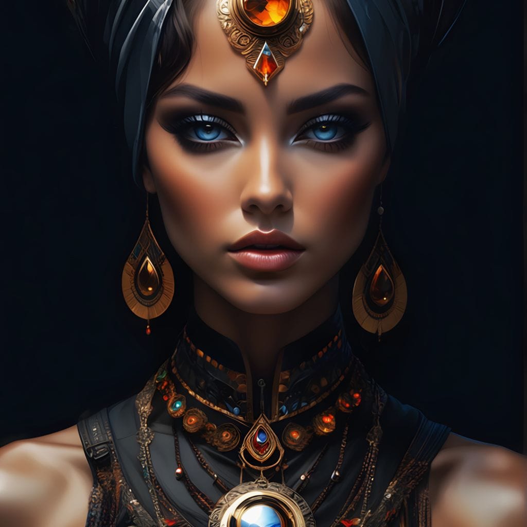 Tablou Canvas Premium, LuxCanva® G1092, Femeia Oracol, Mistic, Regalitate, Frumusete, Enigma, Sacralitate, Aur, Safir, Fantasmic, Living, Dormitor