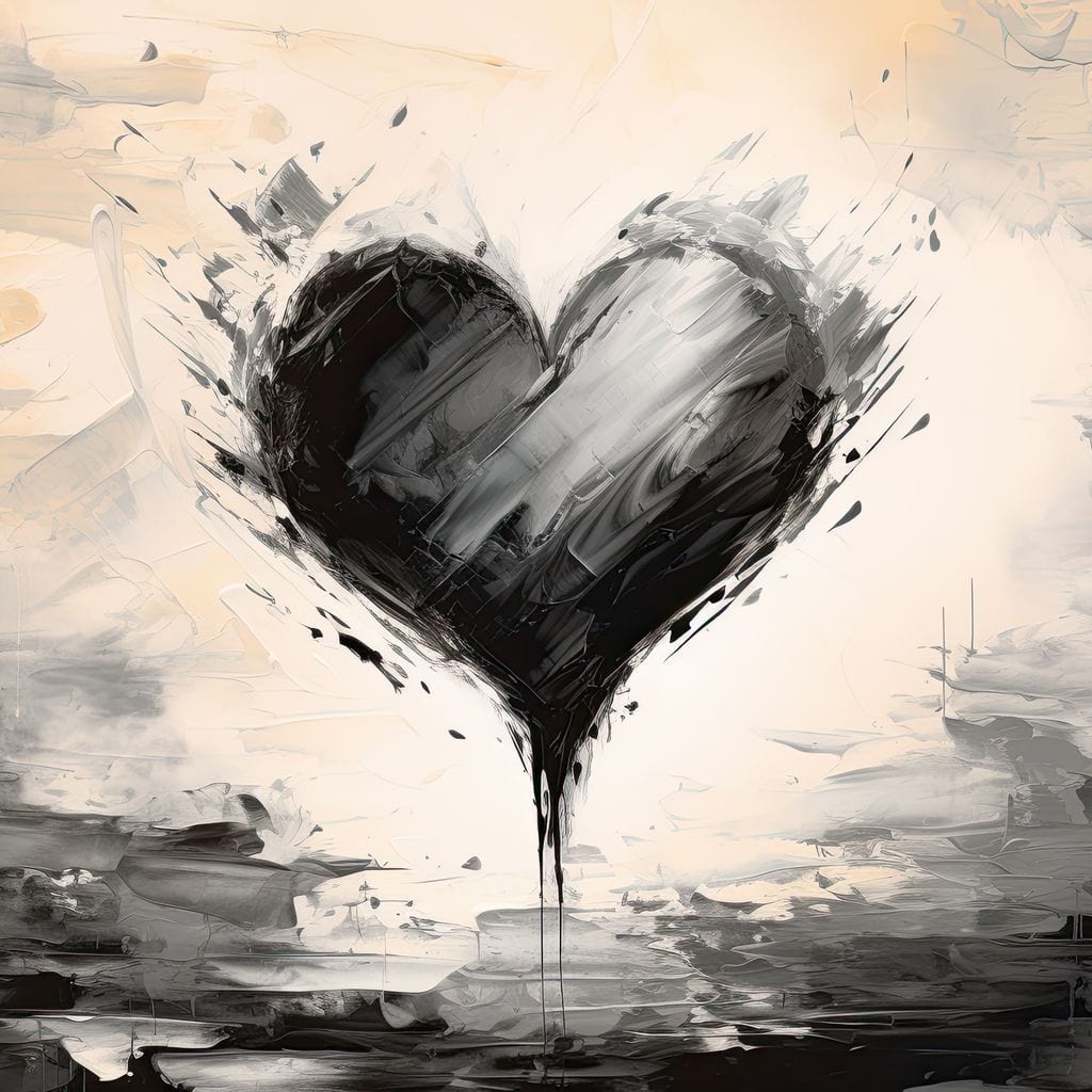 Tablou Canvas Premium LuxCanva® E1002, Inima In Mijlocul Furtunii, Iubire, Inima, Contrast, Minimalism, Living, Alb si Negru