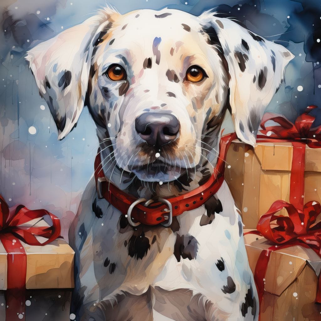 Tablou Canvas Premium LuxCanva® D1036, 101 Dalmatieni , Dalmatian, Desene Animate, Santa Pete, Zgarda, Festiv, Living Room, Culori vibrante