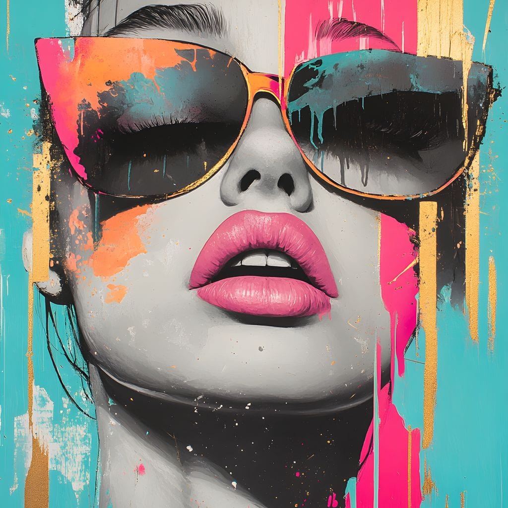 Tablou Canvas Premium, LuxCanva® G1143, Diva Urbana, Pop Art, Street Art, Culori, Ochelari de Soare, Modern, Glam, Club, Distractie, Fashion, Lifestyle, Tinerete, Birou, Living
