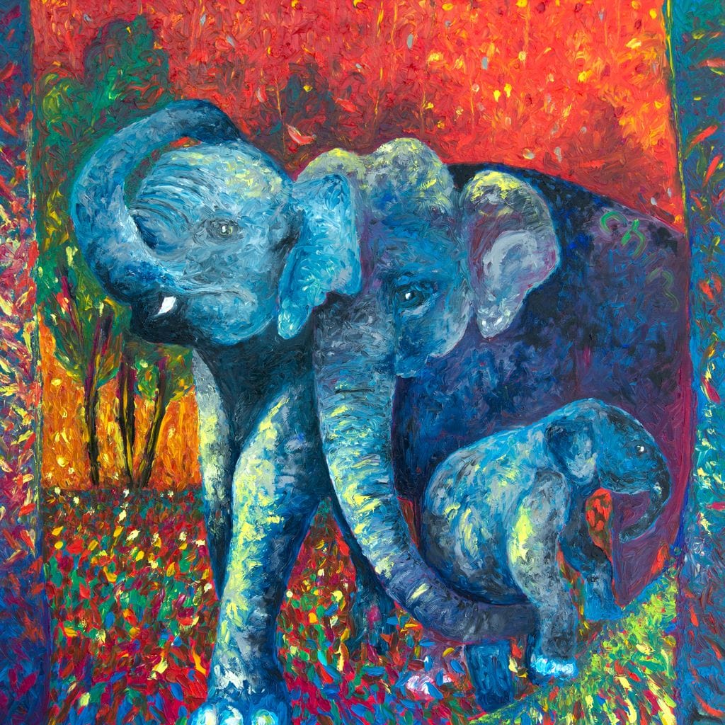 Tablou Canvas Premium, LuxCanva® M1309, Povesti din Jungla , Multicolor, Expresionism, Elefanti, Natura, Jungla, Tropical, Savana, Caldura, Contrast, Birou, Living, Camera Copil