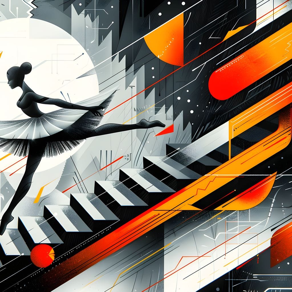 Tablou Canvas Premium, LuxCanva® G1115, Balet in Cosmos, Clape, Balerina, Ritm, Zbor, Simfonie, Vizual, Gratie, Scari, Univers, Living, Dormitor