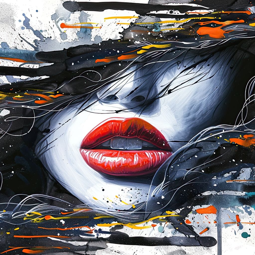 Tablou Canvas Premium LuxCanva® G1002, Mister In Culori , Buze, Rosii, Dramatism, Abstract, Frumusete, Haos, Living, Dormitor, Culori vibrante