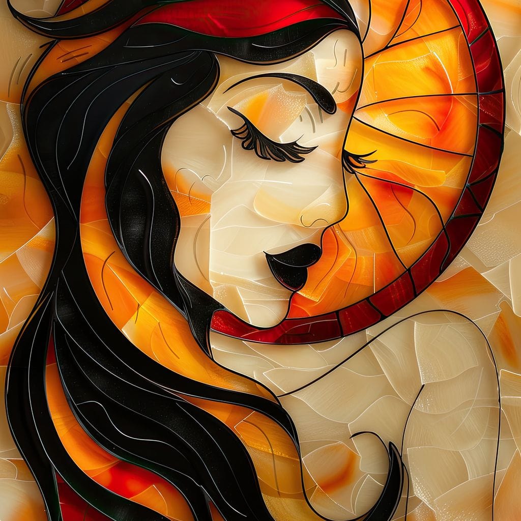 Tablou Canvas Premium LuxCanva® G1042, Zeita din Vitraliu , Soare, Aurora, Vis, Stralucire, Contemporan, Gotic, Mister, Misticism, Living, Dormitor