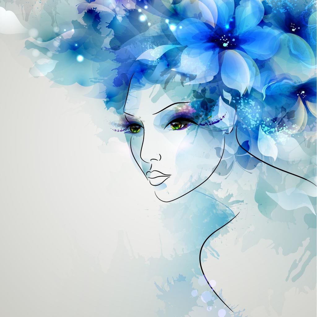 Tablou Canvas Premium, LuxCanva® G1082, Vis Albastru, Flori, Portret, Gratie, Nuanta, Rafinata, Delicatete, Podium, Fotomodel, Living, Dormitor