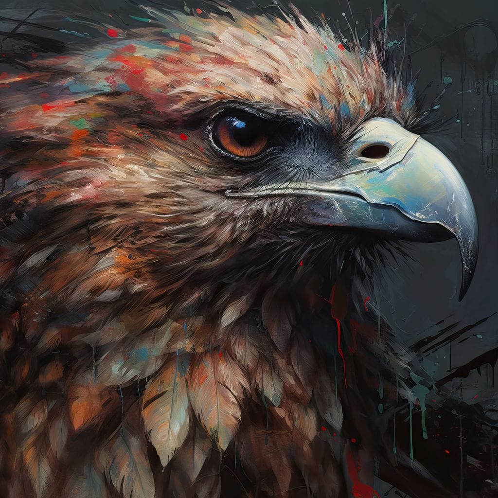 tablou canvas cu un vultur impunator pe fundal negru in stil artistic modern 