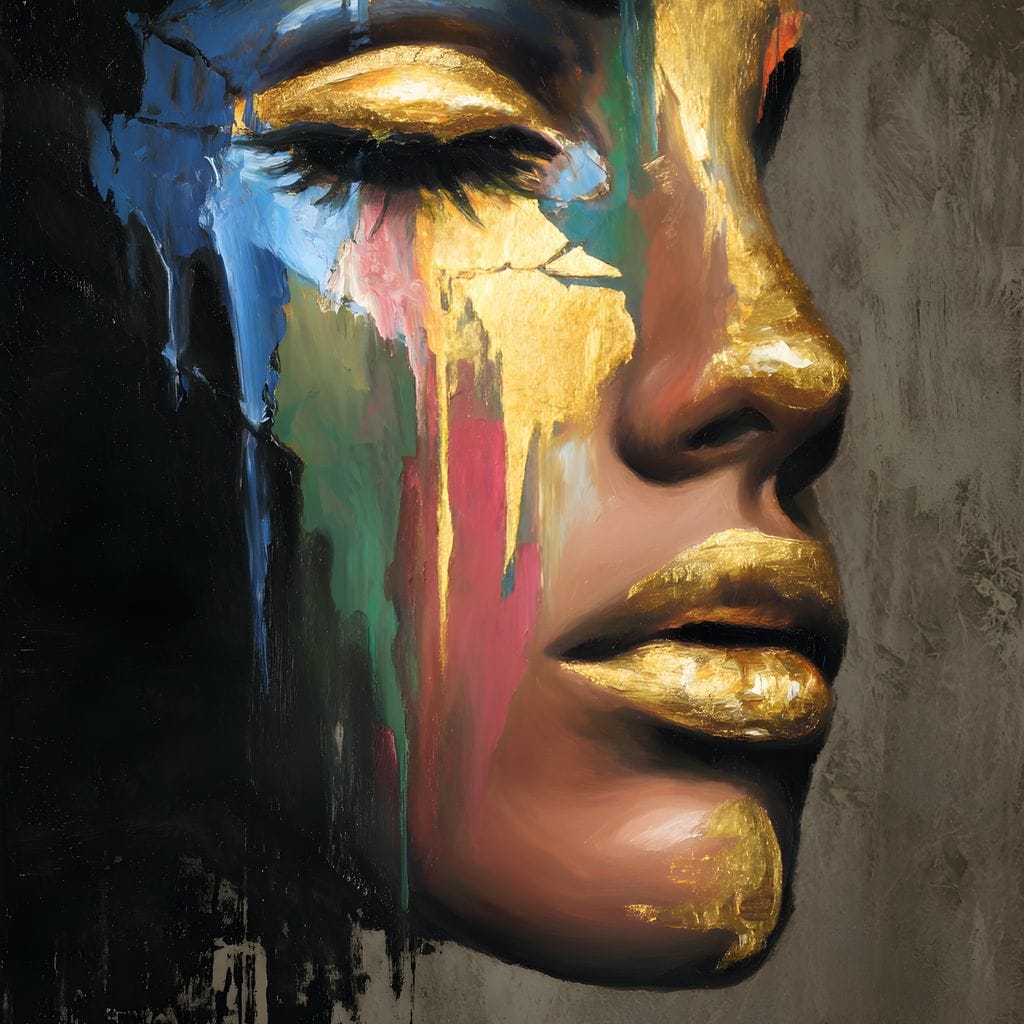 Tablou Canvas Premium, LuxCanva® G1239, Lumina din Tine, Vis, Aur, Chip, Reflexie, Suspin, Lumina, Lacrimi, Stralucire, Metamorfoza, Dualitate, Femeie, Timp, Fragilitate, Salon, Living, Dormitor