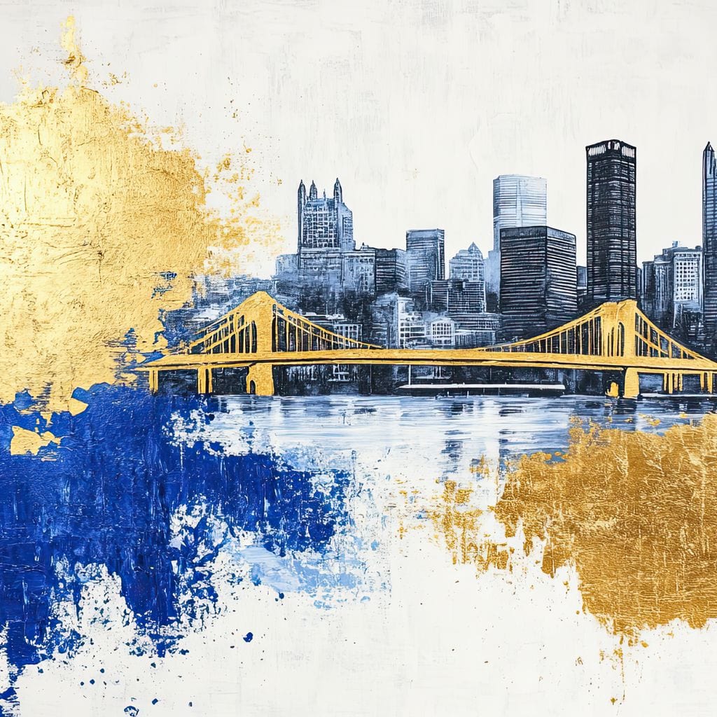 Tablou Canvas Premium, LuxCanva® O1030, Puntea dintre Cer si Apa, Pod, Gold, Auriu, Albastru, Armonie, Ecou, Oras, Umbre, Plutire, Structuri, Calator, Fericire, Motivatie, Birou, Living, Dormitor