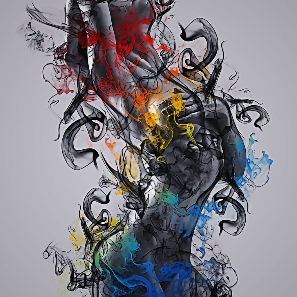 Tablou Canvas Premium LuxCanva® E1038, Femeie in Foc si Fum, Ardere, Foc, Fum, Femeie, Renastere, Living Room, Culori vibrante