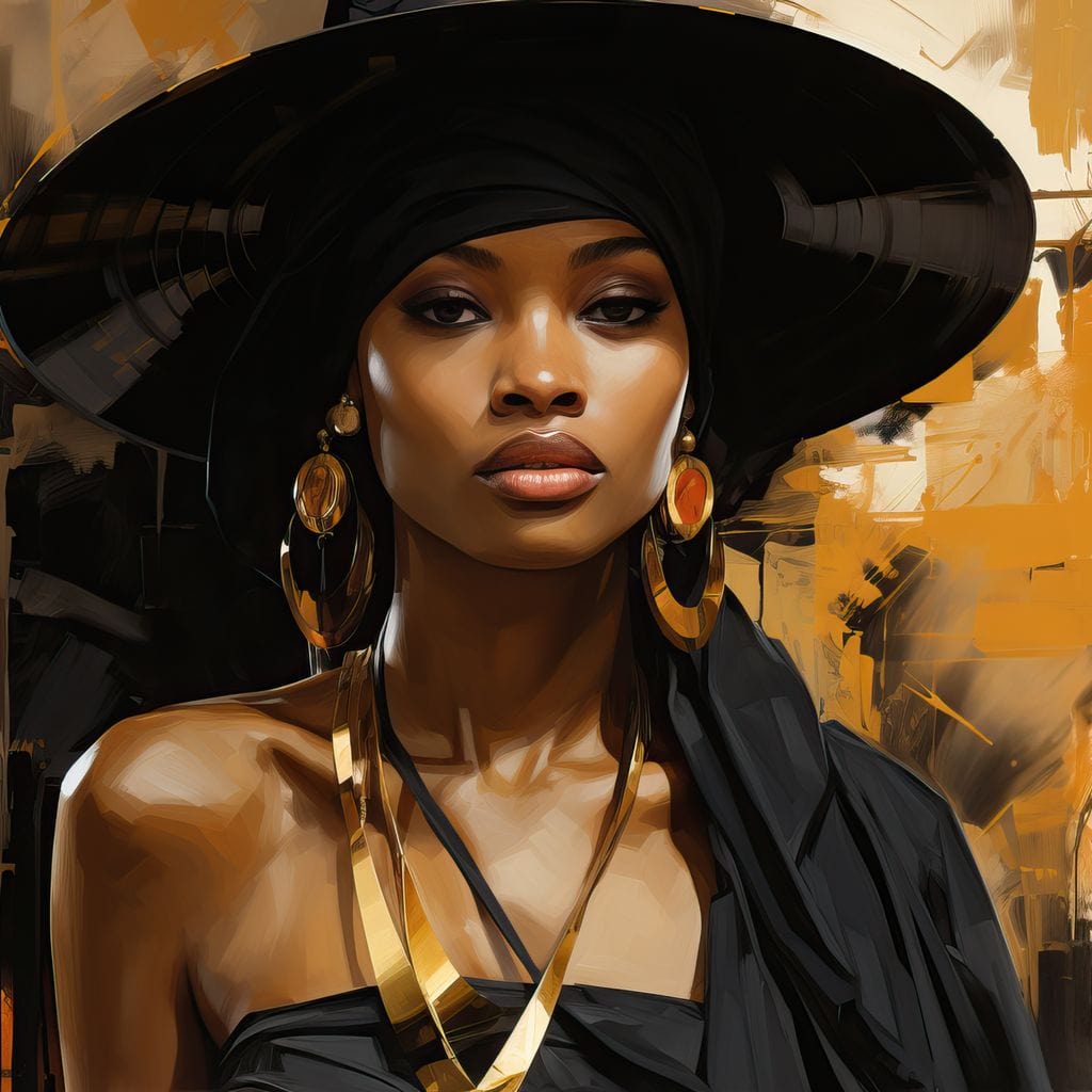 Tablou Canvas Premium LuxCanva® G1019, Femeia In Negru ,  Enigma, Palarie, Glamour, Dramatism, Boem, Rafinament, Cercei, Living, Dormitor, Culori vibrante