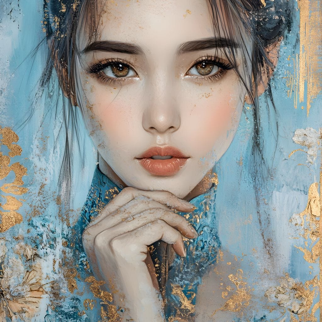 Tablou Canvas Premium, LuxCanva® G1208, Vis de Iasomie, Serenitate, Azuriu, Sublim, Gratie, Frumos, Chip, Portret, Auriu, Reflexii, Mana, Gand, Dorinta, Safir, Privire, Salon, Birou, Living, Dormitor