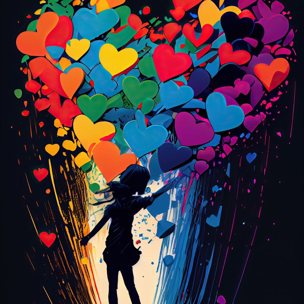 Tablou Canvas Premium LuxCanva® E1023, Puterea Iubirii, Tineresc, Curcubeu, Expresie, Armonie, Creativ, Living Room, Culori vibrante