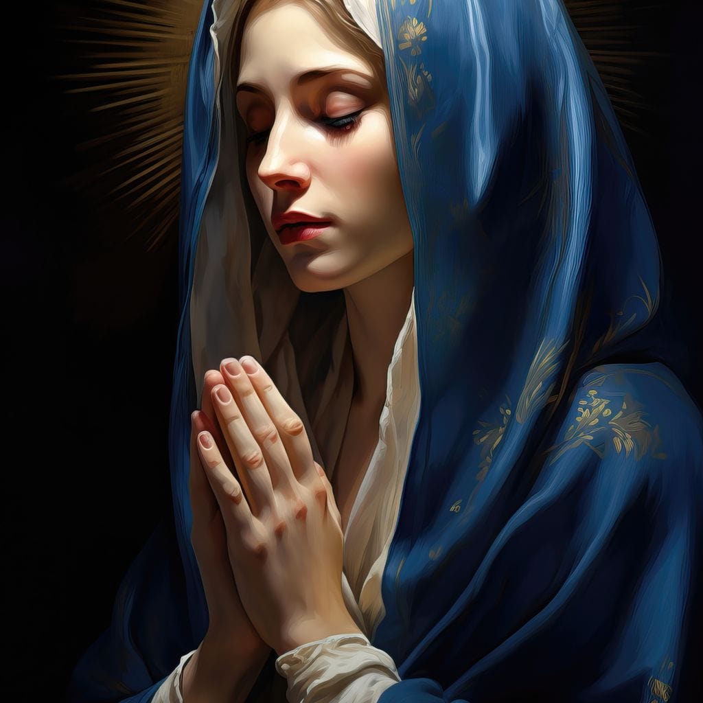 Tablou Canvas Premium LuxCanva® H1035, Rugaciunea Fecioarei, Fecioara Maria, Divinitate, Lumina, Credinta, Har, Rugaciune, Pace, Binecuvantare, Living, Dormitor