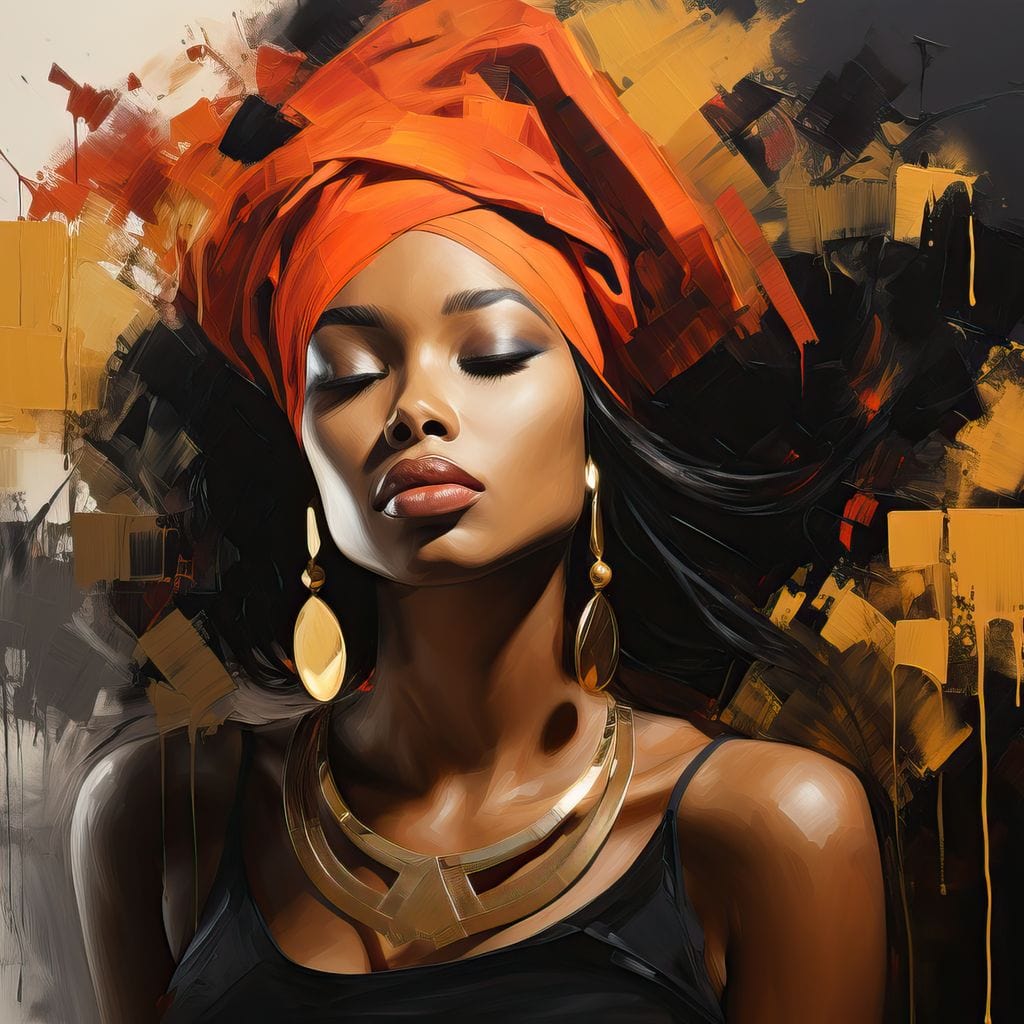 Tablou Canvas Premium LuxCanva® G1007, Gratia Unei Zeite , Turban, Rosu, Accesorii, Auriu, Africa, Bijuterii, Femeie, Living, Dormitor, Culori vibrante