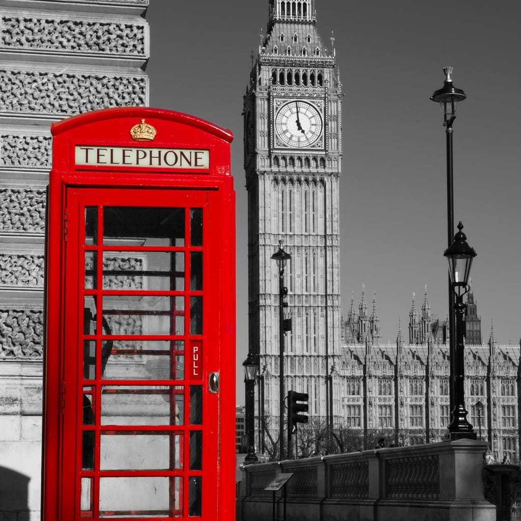 Tablou Canvas Premium, LuxCanva® O1038, Fereastra spre Londra, Britanic, Big Ben, Cabina Telefon, Londra, Capitala, Monarhie, Calatorie, Arhitectura, Traditie, Istorie, Rosu, Birou, Living, Dormitor