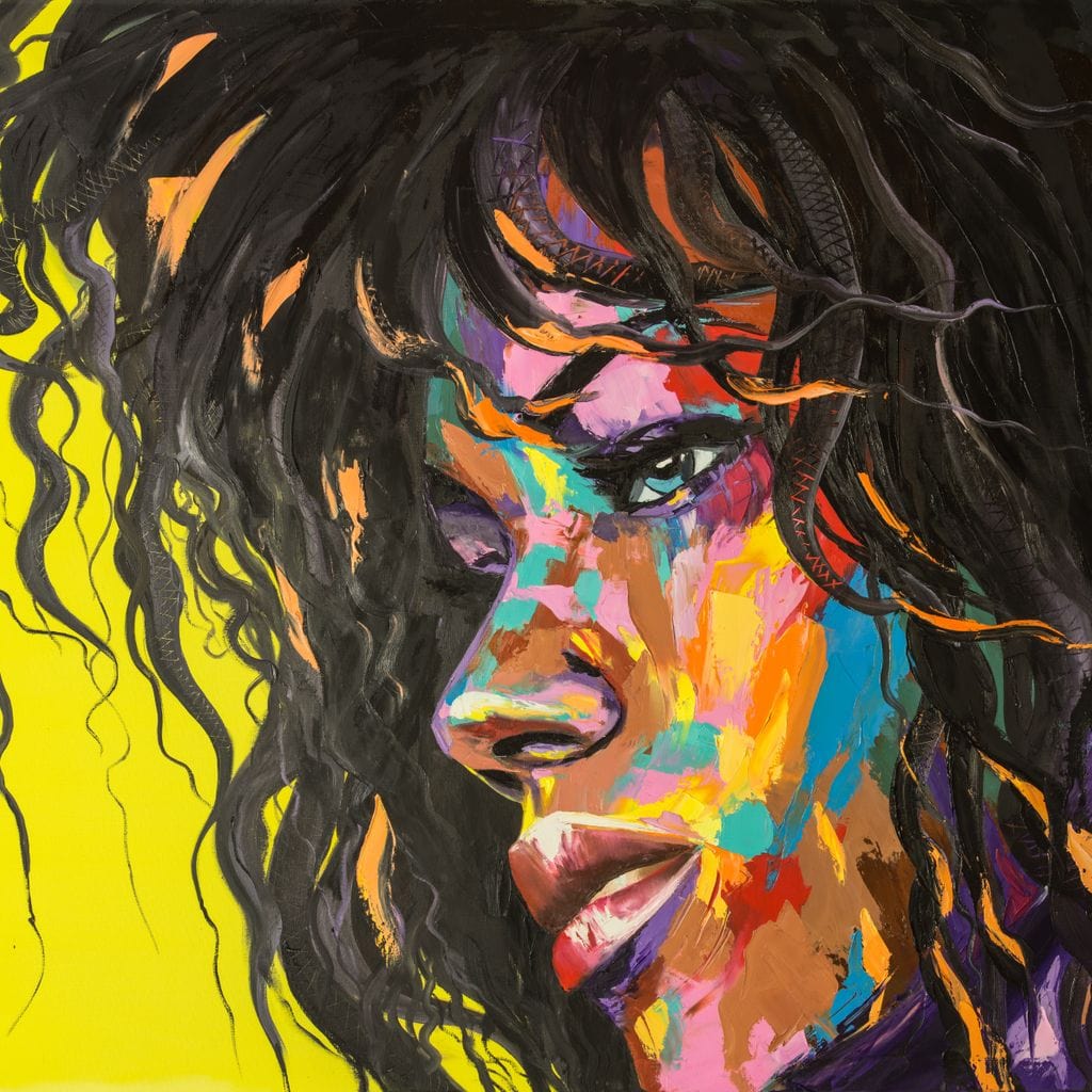 Tablou Canvas Premium, LuxCanva® GL1066, Portet in Lumini, Rebela, Par, Cret, Expresie, Magnetism, Cromatic, Hipnotic, Femeie, Arta, Living, Dormitor