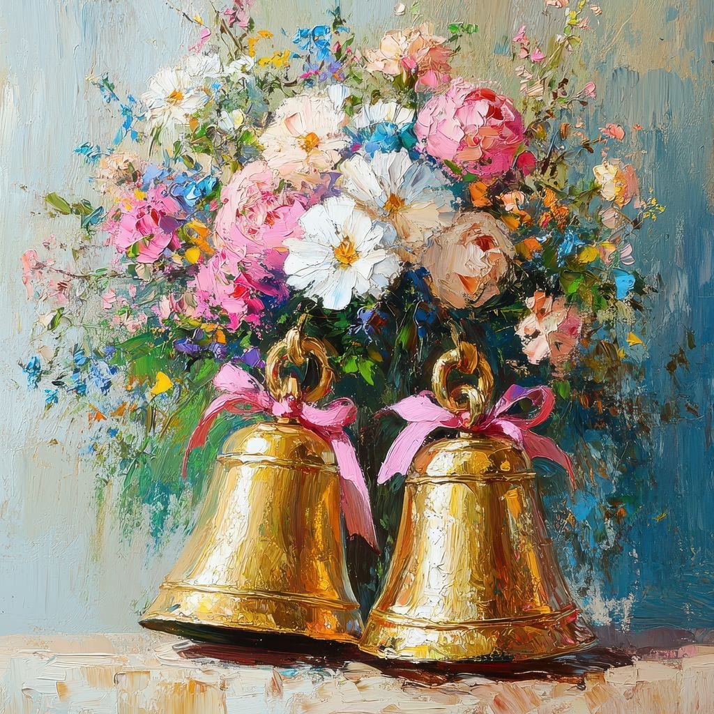 Tablou Canvas Premium LuxCanva® D1028, Clopotei Inflorati , Bujori, Clopotei, Aurii, Decoratiuni, Buchet, Living Room, Culori vibrante