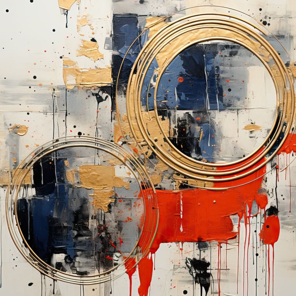 Tablou Canvas Premium, LuxCanva® J1020, Cercurile Timpului, Emotie, Cercuri, Aurii, Curgator, Compozitie, Decor, Statement, Impact, Frumos, Tuse, Living, Dormitor