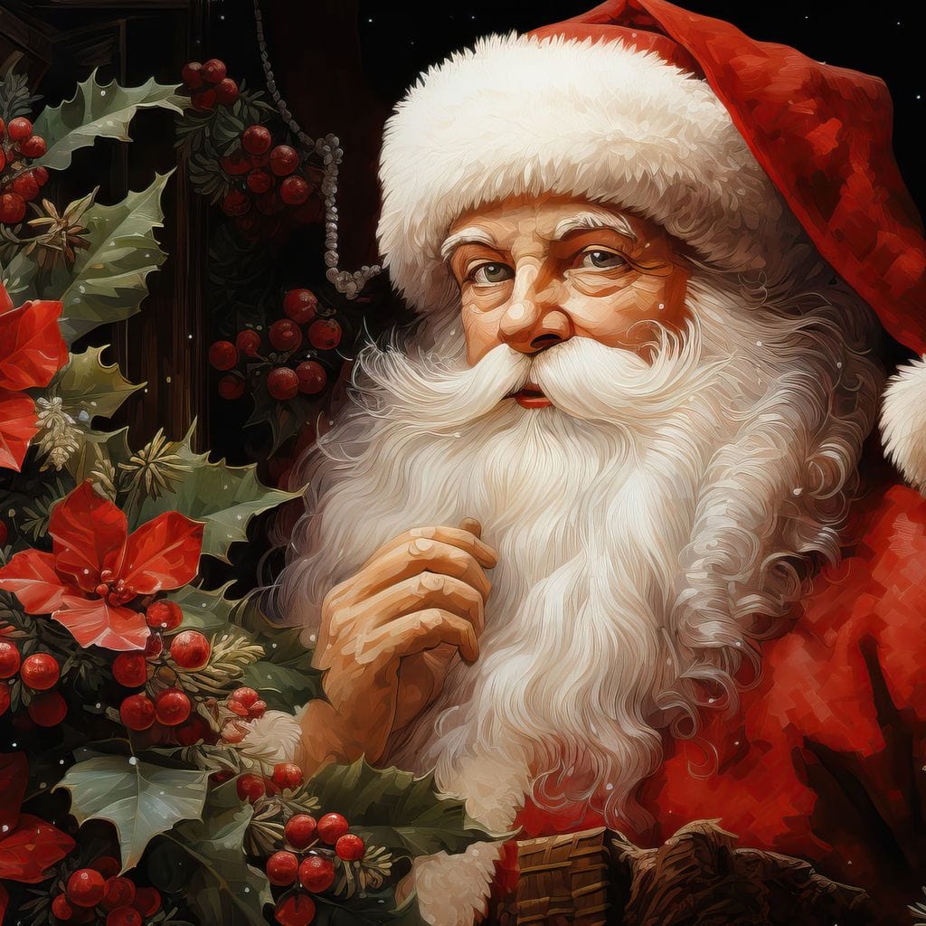 Tablou Canvas Premium LuxCanva® D1008, Mos Craciun cu Barba Alba , Santa Claus, Cadouri, Ajun, Copii, Living Room, Camera Copil, Rosu