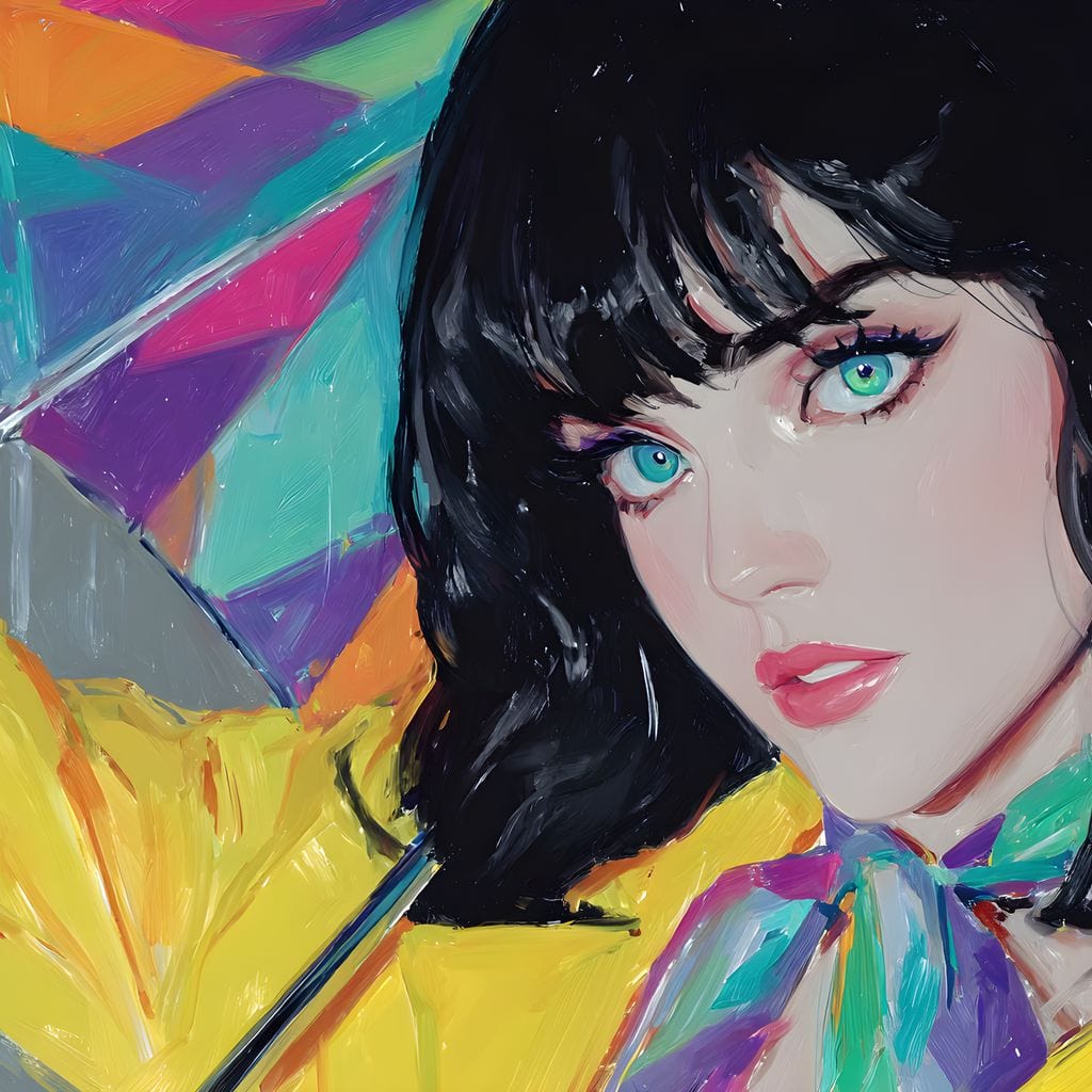 Tablou Canvas Premium, LuxCanva® G1216, Energia Tineretii, Privire, Curcubeu, Umbrela, Ploaie, Ochi, Turcoaz, Zambet, Cromatic, Neon, Vise, Aura, Dans, Melodie, Acvatic, Salon, Birou, Living,