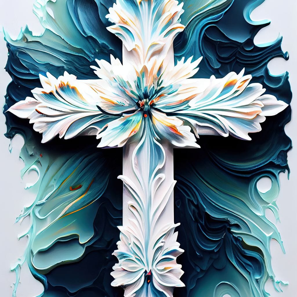 Tablou Canvas Premium LuxCanva® H1028 Puterea Crucii din Flori , Maiestrie, Arta, Cruce, Flori, Credinta, Inspiratie, Pace, Suflet, Armonie, Living