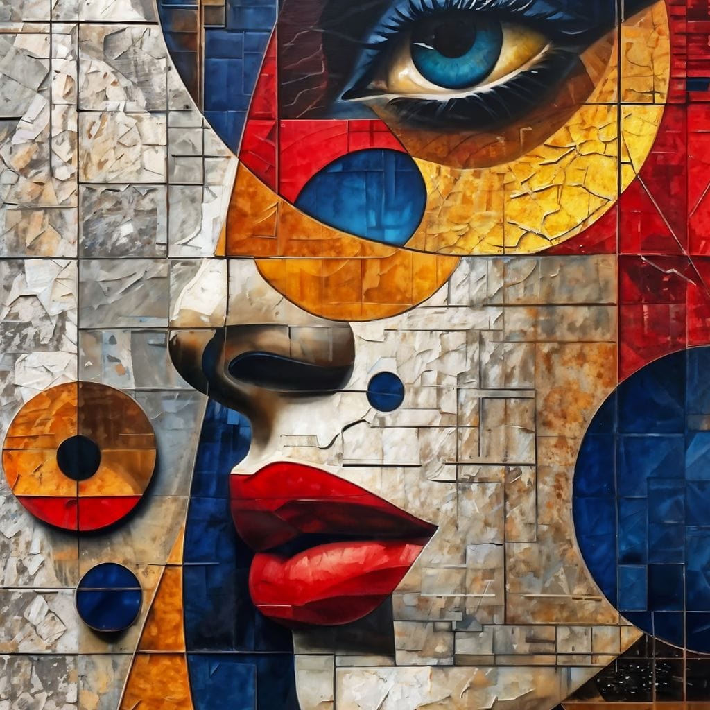 Tablou Canvas Premium, LuxCanva® J1014, Mozaic de Emotii, Fragmente, Privire, Frumusete, Puzzle, Cuburi, Vizual, Transformare, Cercuri, Stilizat, Glam, Living, Dormitor