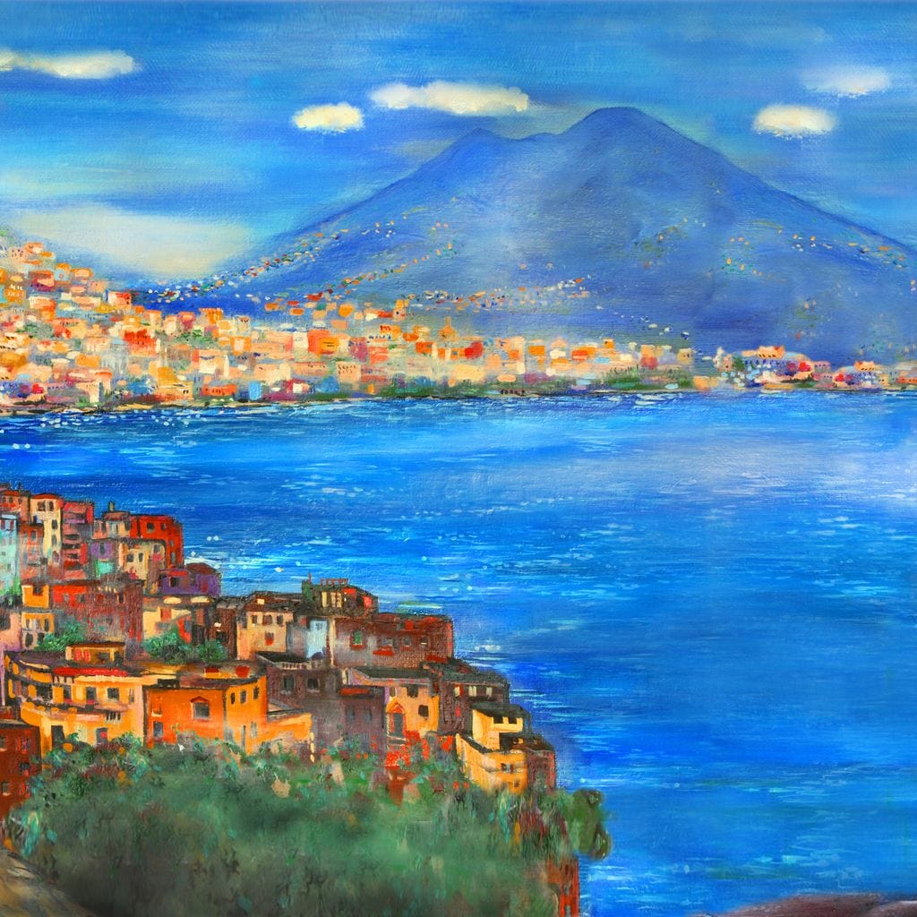 Tablou Canvas Premium, LuxCanva® O1027, Lumina peste Napoli, Oras, Coasta, Italia, Mediterana, Soare, Munte, Mare, Casa, Curcubeu, Cromatic, Azur, Solar, Caldura, Senin, Birou, Living, Dormitor