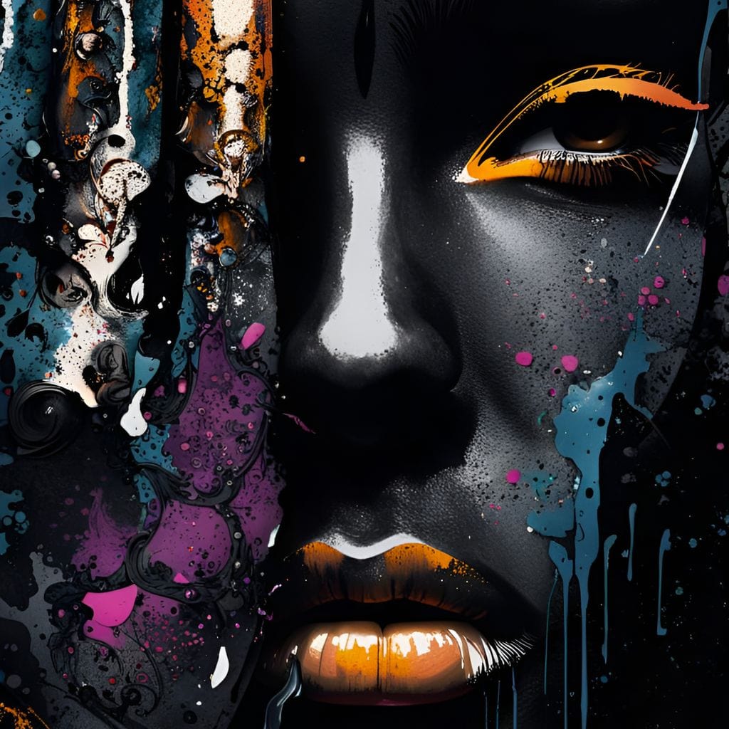 Tablou Canvas Premium LuxCanva® G1009, Pasiune in Picaturi de Arta , Negru, Metalic, Ochi, Enigmatic, Street Art, Living, Dormitor, Culori vibrante