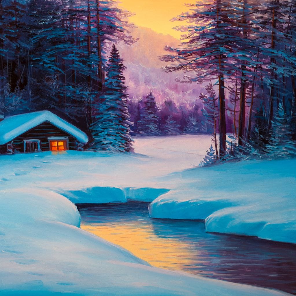 Tablou Canvas Premium LuxCanva® D1021, Cabana dintre Brazi , Brazi, Cabana, Semineu, Foc, Natura, Living Room, Culori vibrante