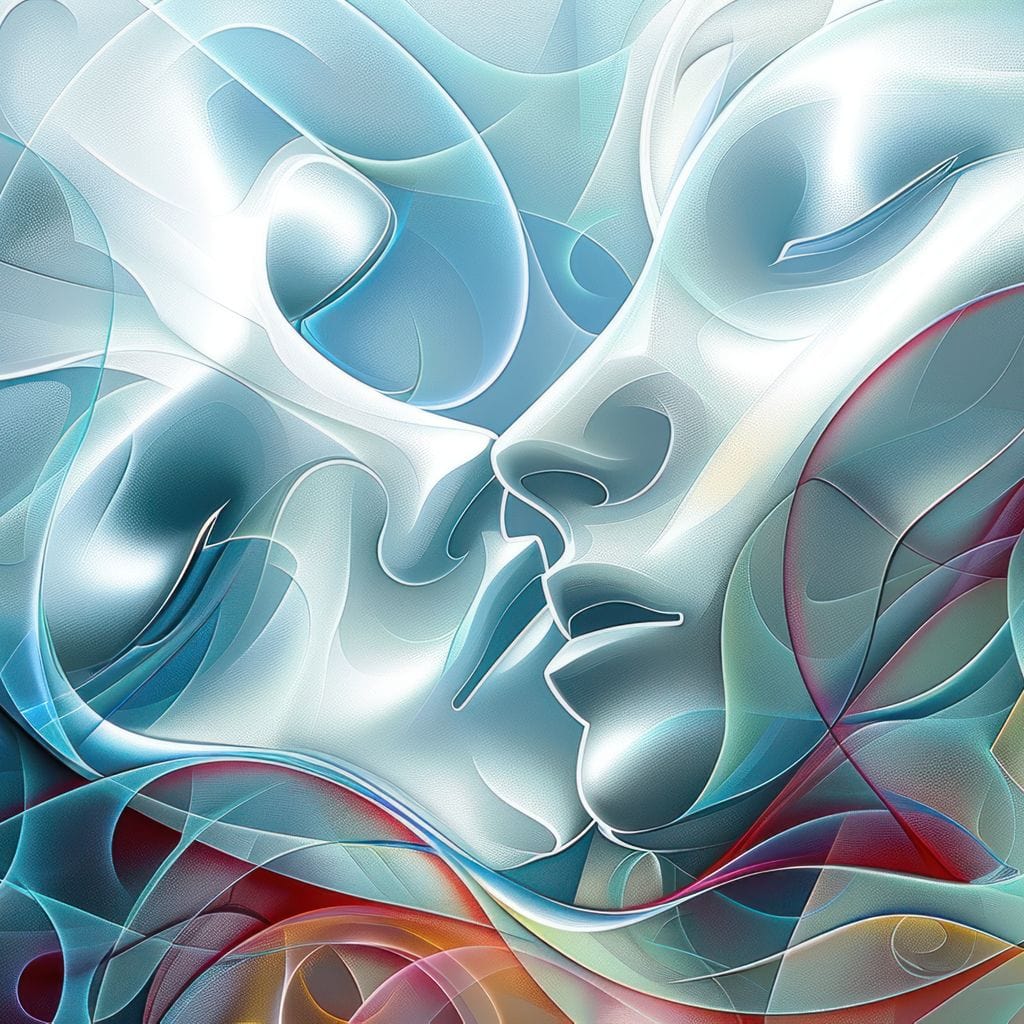 Tablou Canvas Premium LuxCanva® E1004, Suflete Impletite, Fluiditate, Conexiune, Armonie, Chipuri, Unire, Amor, Living Room, Culori vibrante