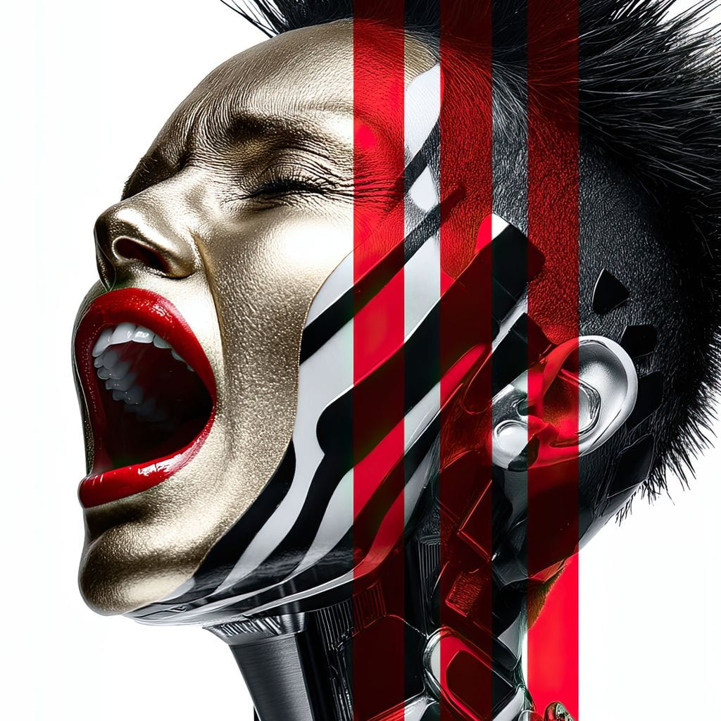 Tablou Canvas Premium, LuxCanva® G1162, Puterea Libertatii, Strigat, Viitor, Lanturi, Futurist, Rosu, Alb, Negru, Pasiune, Revolta, Punk, Metal, Urban, Rebeliune, Spirit, Birou, Living, Dormitor