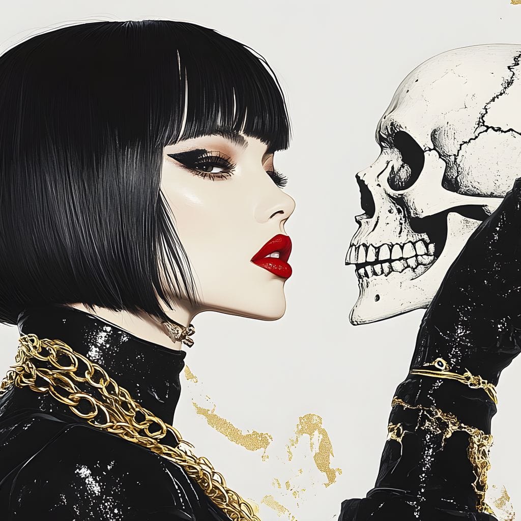 Tablou Canvas Premium, LuxCanva® G1141, Dincolo de Timp, Viata, Schelete, Craniu, Reflectie, Simbolism, Gotic, Dualitate, Nemurire, Glamour, Misterios, Tacut, Birou, Living