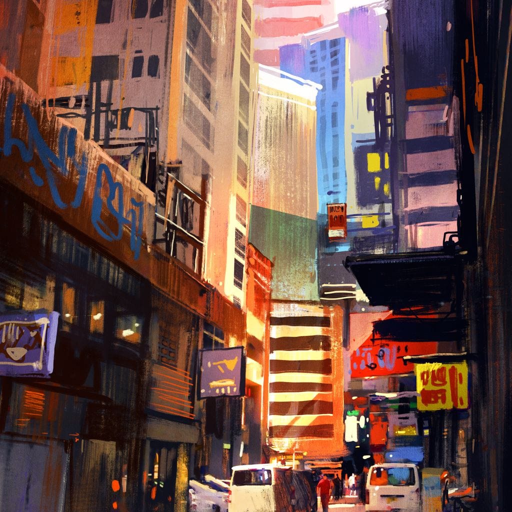 Tablou Canvas Premium, LuxCanva® O1029, Asia Misterioasa, Labirint, Oras, Flacari, Culoare, Alei, Viitor, Restaurant, Magazin, Beton, Reclame, Vacanta, Turism, Calatorie, Birou, Living, Dormitor