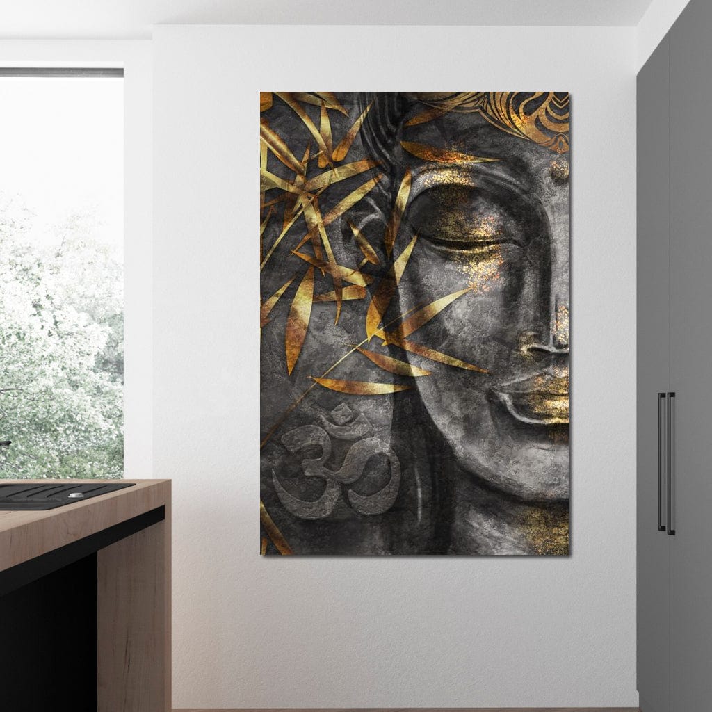 Tablou Canvas Premium LuxCanva® I115, Puterea Meditatiei, Zen, Iluminare, Pace Interioara, Spiritualitate, Liniste, Armonie, Vibratia OM, Frunze, Bambus