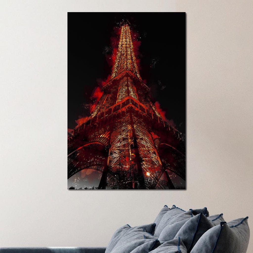 Tablou Canvas Premium, LuxCanva® O1043, Parisul in Rosu, Turn, Eiffel, Flacari, Lumina, Iubire, Elegant, Parizian, Fascinant, Pasiune, Oras, Capitala, Europa, Atractie, Turist, Birou, Living, Dormitor