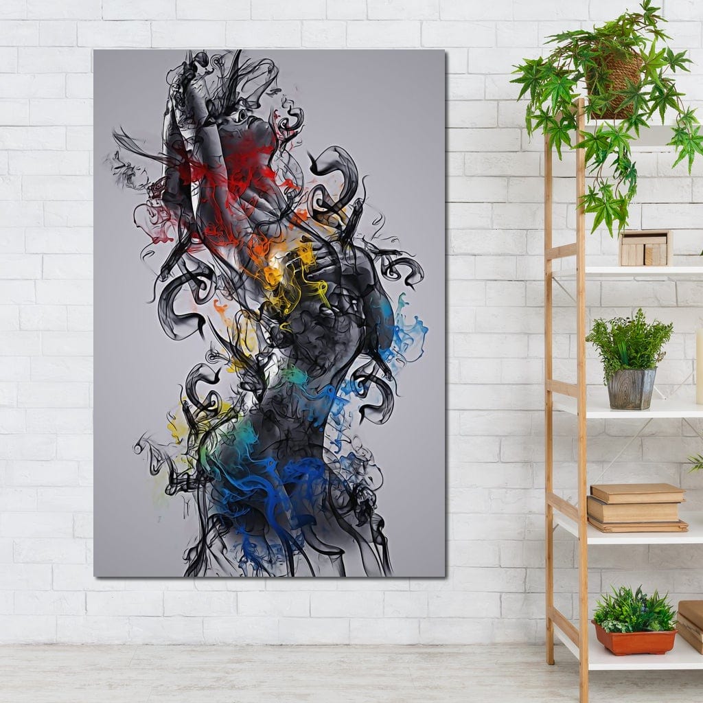 Tablou Canvas Premium LuxCanva® E1038, Femeie in Foc si Fum, Ardere, Foc, Fum, Femeie, Renastere, Living Room, Culori vibrante