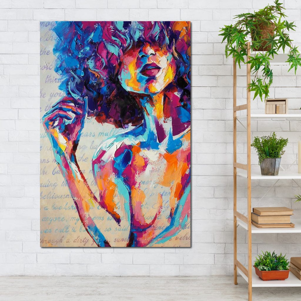 Tablou Canvas Premium LuxCanva® E1042, Femeia in Culori, Cromatic, Privire, Mister, Aparitie, Fotografie, Living Room, Culori vibrante