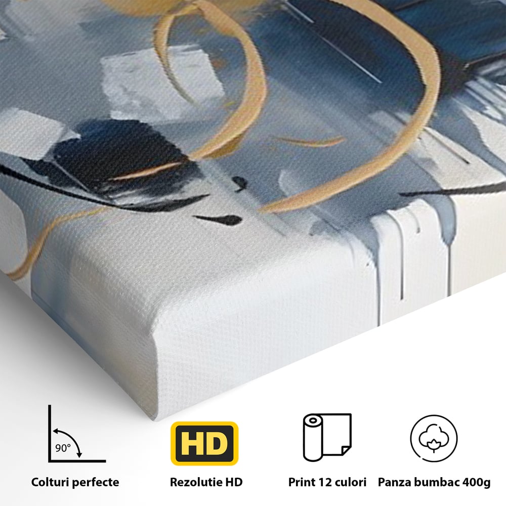 Tablou Canvas Premium LuxCanva® C1243 WhIte Gold And Blue Painting , Relaxare, Living Room, Culori Vibrante