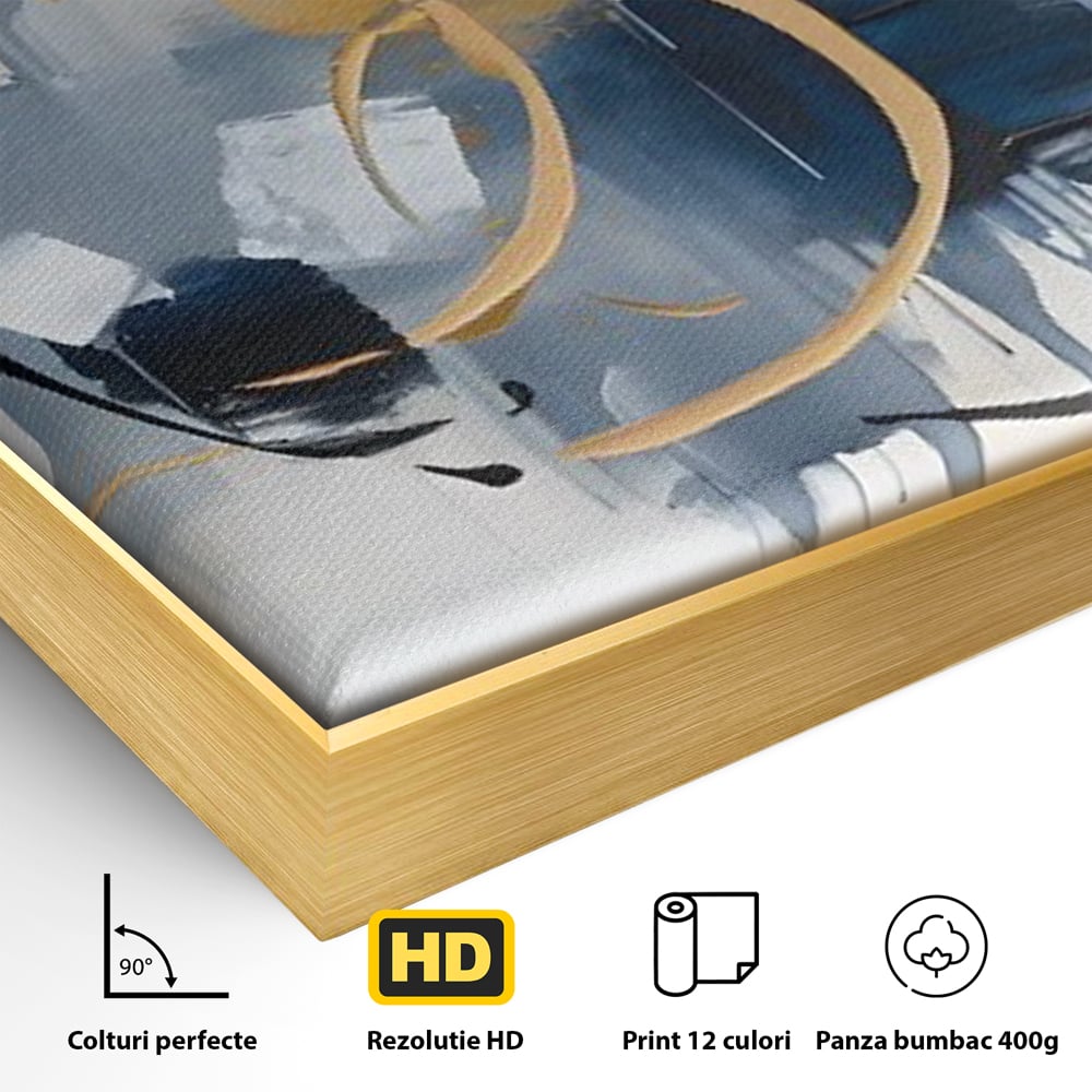 Tablou Canvas Premium LuxCanva® C1243 WhIte Gold And Blue Painting , Relaxare, Living Room, Culori Vibrante