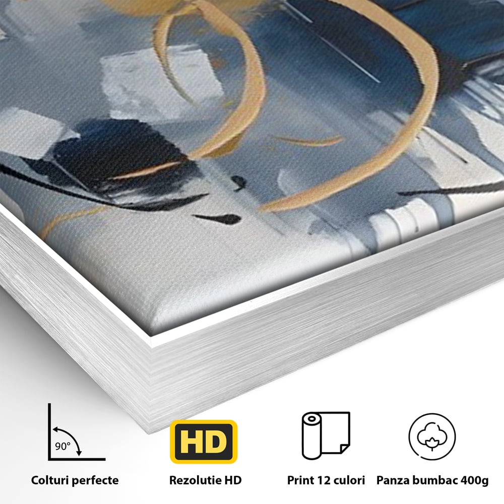 Tablou Canvas Premium LuxCanva® C1243 WhIte Gold And Blue Painting , Relaxare, Living Room, Culori Vibrante