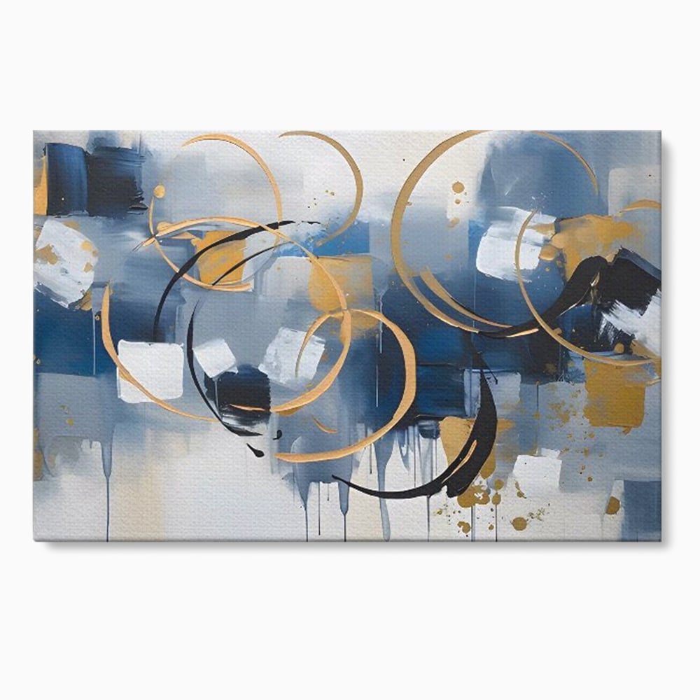 Tablou Canvas Premium LuxCanva® C1243 WhIte Gold And Blue Painting , Relaxare, Living Room, Culori Vibrante