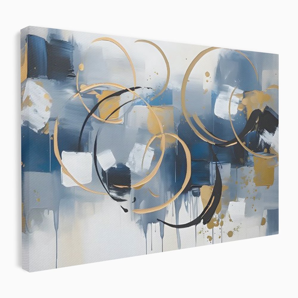 Tablou Canvas Premium LuxCanva® C1243 WhIte Gold And Blue Painting , Relaxare, Living Room, Culori Vibrante