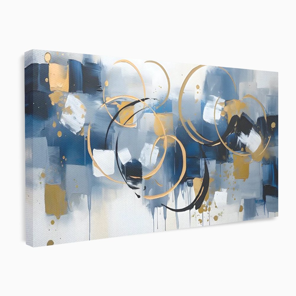 Tablou Canvas Premium LuxCanva® C1243 WhIte Gold And Blue Painting , Relaxare, Living Room, Culori Vibrante