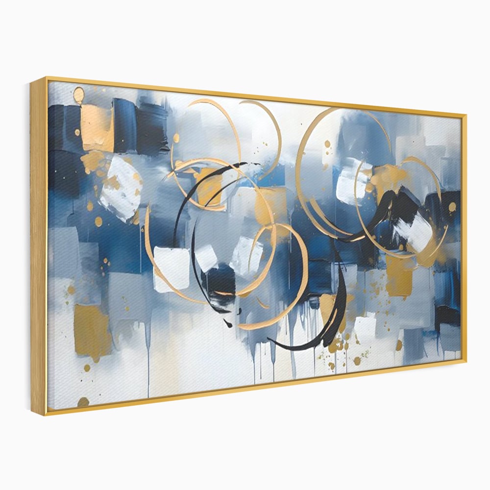 Tablou Canvas Premium LuxCanva® C1243 WhIte Gold And Blue Painting , Relaxare, Living Room, Culori Vibrante