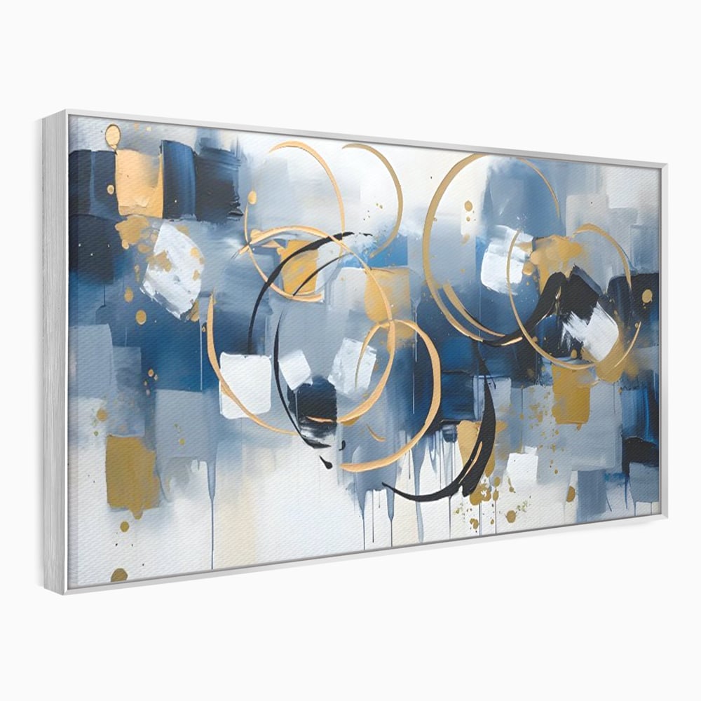 Tablou Canvas Premium LuxCanva® C1243 WhIte Gold And Blue Painting , Relaxare, Living Room, Culori Vibrante