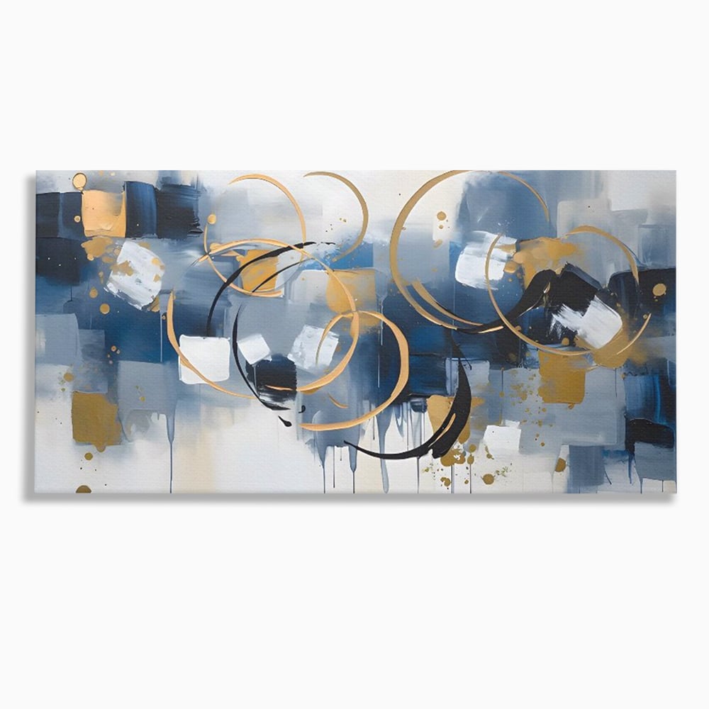Tablou Canvas Premium LuxCanva® C1243 WhIte Gold And Blue Painting , Relaxare, Living Room, Culori Vibrante