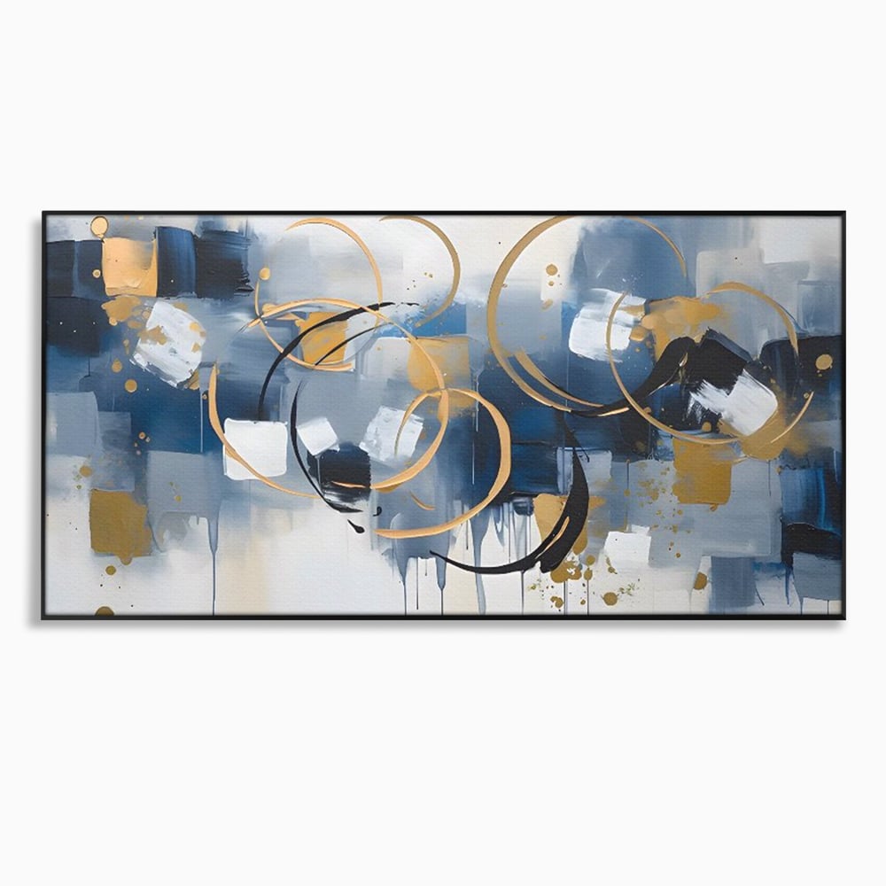 Tablou Canvas Premium LuxCanva® C1243 WhIte Gold And Blue Painting , Relaxare, Living Room, Culori Vibrante