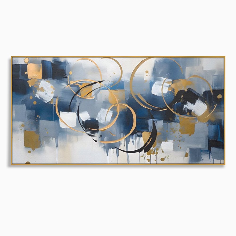 Tablou Canvas Premium LuxCanva® C1243 WhIte Gold And Blue Painting , Relaxare, Living Room, Culori Vibrante