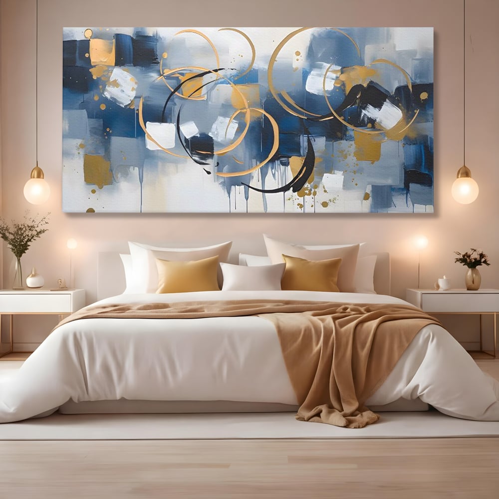 Tablou Canvas Premium LuxCanva® C1243 WhIte Gold And Blue Painting , Relaxare, Living Room, Culori Vibrante